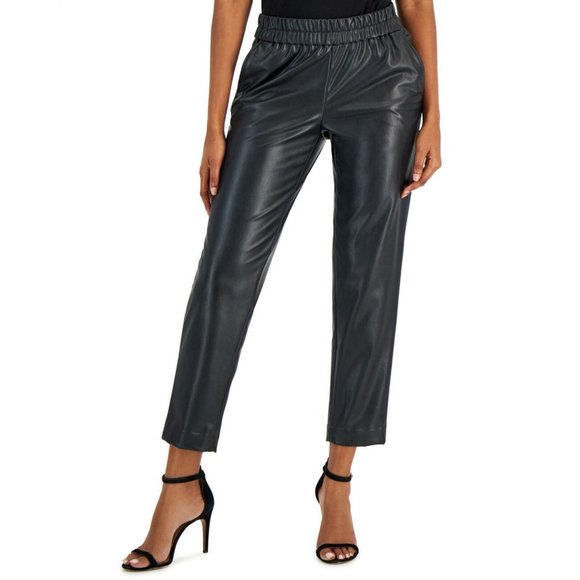 NEW Anne Klein Womens Faux-Leather Pull-On Pants 10847953 Black XL - Picture 1 of 1